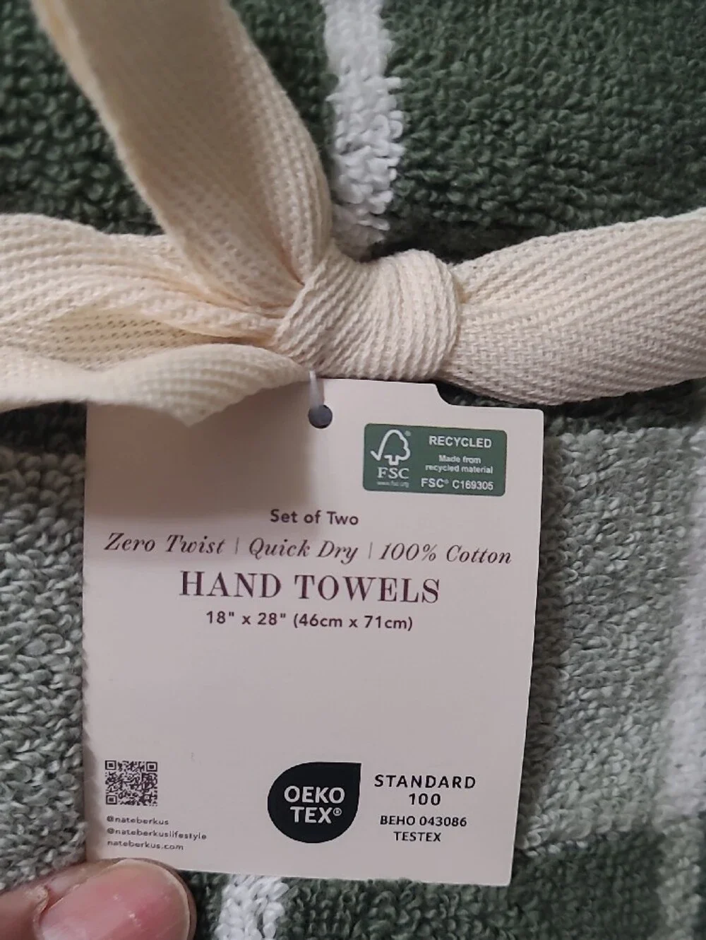 Nate Berkus Forest Green and White Plaid Towel Set